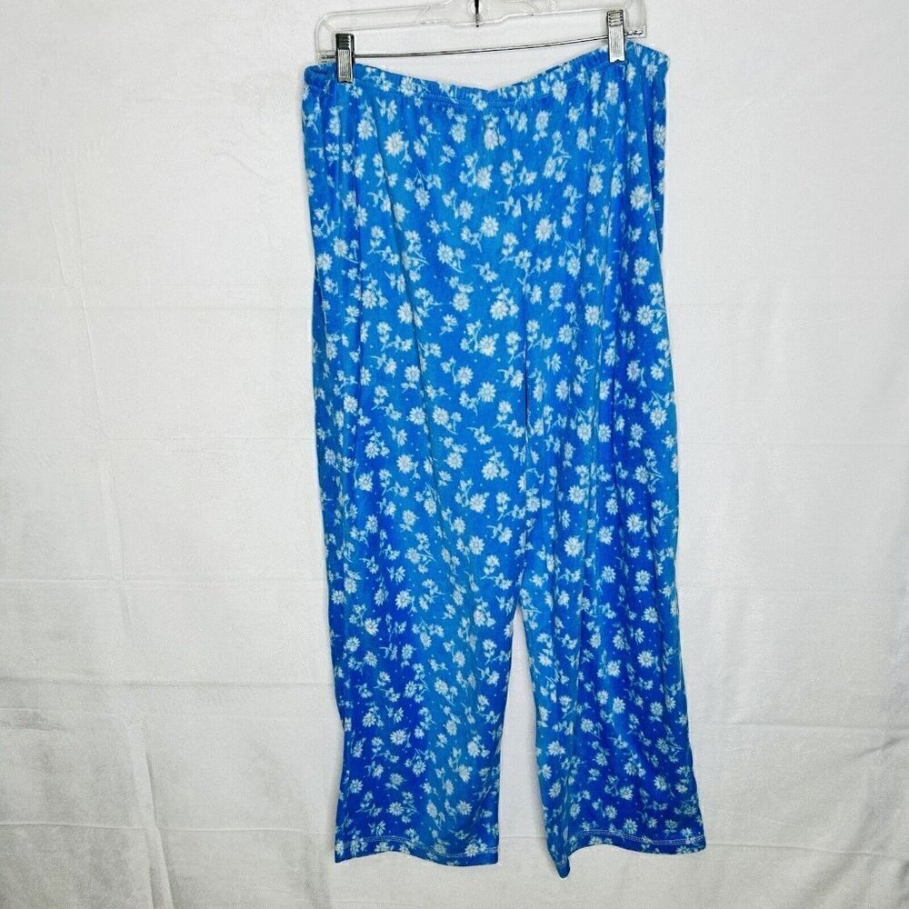 Victoria's Secret Pink Fleece Pajama Lounge Pants Blue Floral Sz 1X (34x28)